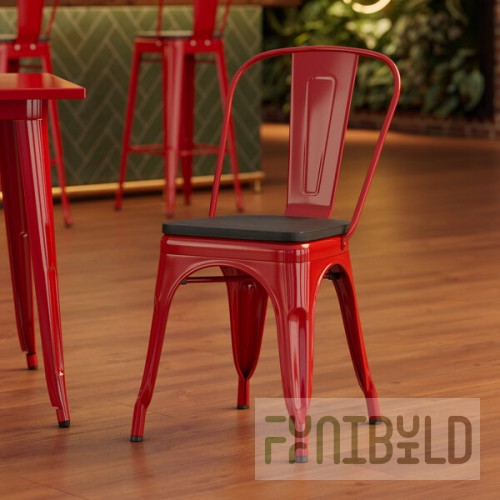 Lancaster Table & Seating Alloy Ruby Red Indoor Cafe Chair with Black Wood Seat
