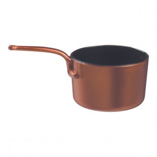Solia Eskoffie 1.5 oz. Copper and Black Mini Plastic Sauce Pan - 240/Case Solia Eskoffie 1.5 oz. Copper and Black Mini Plastic Sauce Pan - 240/Case