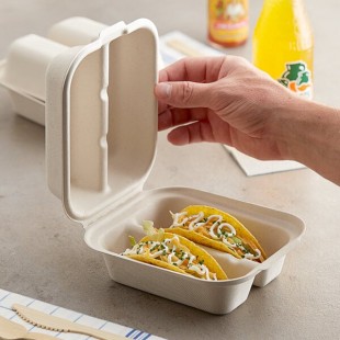 World Centric 2-Compartment Compostable Fiber Taco Clamshell 8