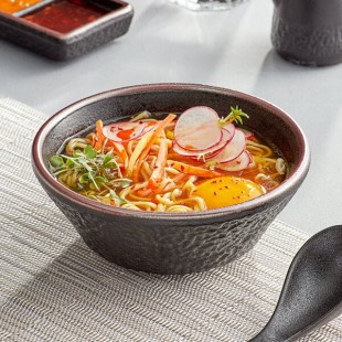 Acopa Heika 16 oz. Black Matte Textured Stoneware Bowl - Sample