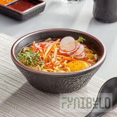 Acopa Heika 16 oz. Black Matte Textured Stoneware Bowl - Sample