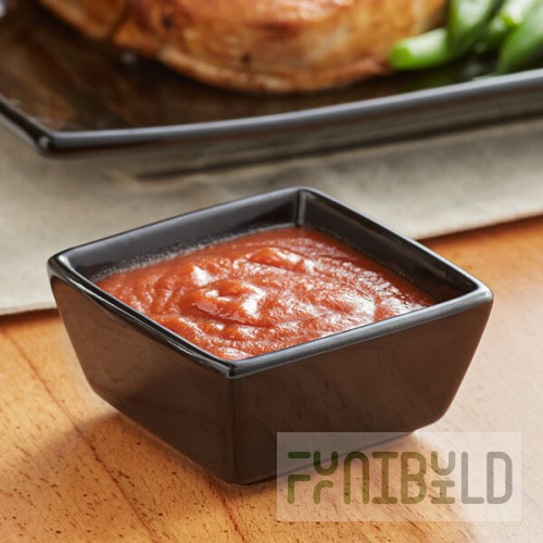 Acopa 4 oz. Glossy Black Square Stoneware Sauce Cup - 12/Pack