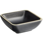 Acopa Ugoki 2 oz. Matte Black Square Melamine Sauce Dish with Ivory Rim - 12/Pack