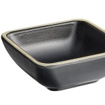 Acopa Ugoki 2 oz. Matte Black Square Melamine Sauce Dish with Ivory Rim - 12/Pack