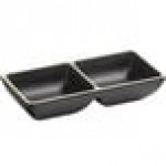 Acopa Ugoki 2 oz. Matte Black Square Melamine Sauce Dish with Ivory Rim - 12/Pack