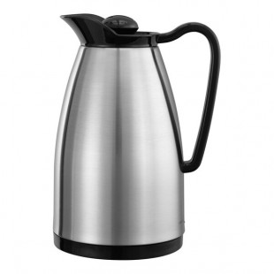 Service Ideas Classic Carafe 33.8 oz. Stainless Steel Insulated Coffee Carafe / Server with Black Lid CGCS10SS