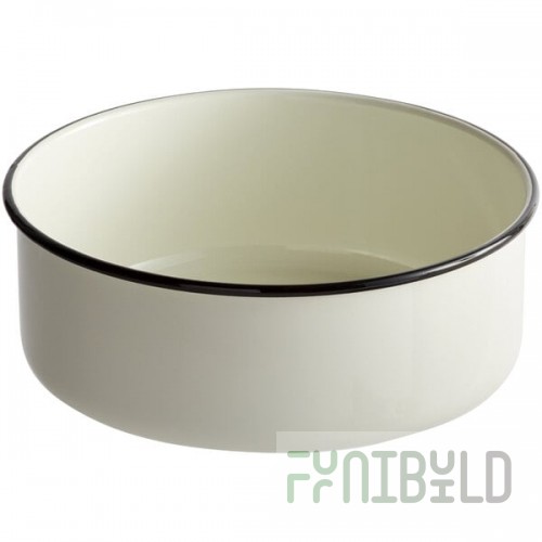 TableCraft 80017 Enamelware 4.25 Qt. Black and Cream White Rolled Rim Round Bowl