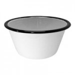 TableCraft 80017 Enamelware 4.25 Qt. Black and Cream White Rolled Rim Round Bowl TableCraft 80017 Enamelware 4.25 Qt. Black and Cream White Rolled Rim Round Bowl