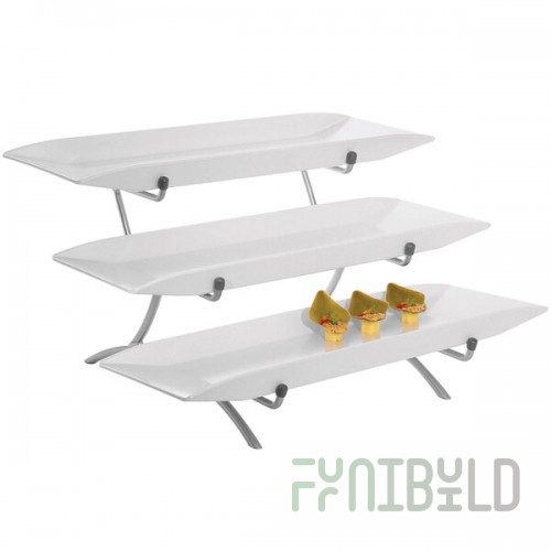Cal-Mil SR1033-39 Platinum Three Tier Metal Incline Stand with Melamine Platters - 18