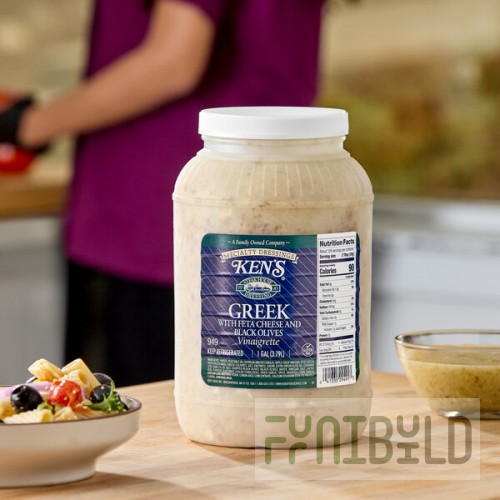 Ken's Foods 1 Gallon Greek Vinaigrette with Feta Cheese and Black Olives Dressing - 4/Case