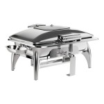 Acopa Voyage 8 Qt. Full Size Stainless Steel Induction / Traditional Dual-Purpose Chafer with Glass Top, Soft-Close Lid, and Stand with Fuel Holders