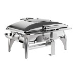 Acopa Voyage 8 Qt. Full Size Stainless Steel Induction / Traditional Dual-Purpose Chafer with Glass Top, Soft-Close Lid, and Stand with Fuel Holders