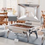 Acopa Voyage 8 Qt. Full Size Stainless Steel Induction / Traditional Dual-Purpose Chafer with Glass Top, Soft-Close Lid, and Stand with Fuel Holders