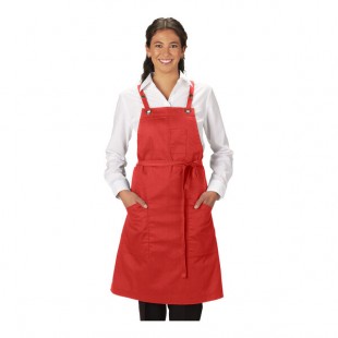 Edwards 9043 Red Customizable Poly / Cotton Cross-Back Bib Apron with 3 Pockets - 34