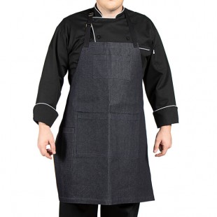 Uncommon Chef 3122 Twisted Denim Customizable Cotton Eclipse Bib Apron with Black Webbing and 7 Pockets - 34 Uncommon Chef 3122 Twisted Denim Customizable Cotton Eclipse Bib Apron with Black Webbing and 7 Pockets - 34