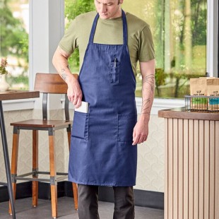 Uncommon Chef 3004 Navy Customizable Poly-Cotton Twill Bib Apron with 3 Pockets - 34