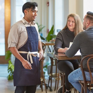 Acopa Kennett Blue Denim Adjustable Bib Apron with 3 Pockets and Natural Webbing - 32