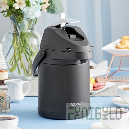Acopa 2.2 Liter Stainless Steel Lined Matte Black Airpot with Metal Lever