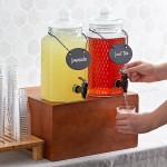 Acopa Double 1 Gallon Glass Beverage Dispenser with Wood Base and Chalkboard Sign