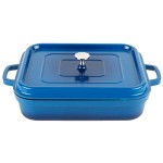 GET Heiss 5 Qt. Cobalt Blue Enamel Coated Cast Aluminum Roasting Pan with Lid - 12 7/8