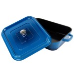 GET Heiss 5 Qt. Cobalt Blue Enamel Coated Cast Aluminum Roasting Pan with Lid - 12 7/8
