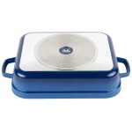 GET Heiss 5 Qt. Cobalt Blue Enamel Coated Cast Aluminum Roasting Pan with Lid - 12 7/8