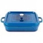 GET Heiss 5 Qt. Cobalt Blue Enamel Coated Cast Aluminum Roasting Pan with Lid - 12 7/8