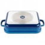 GET Heiss 5 Qt. Cobalt Blue Enamel Coated Cast Aluminum Roasting Pan with Lid - 12 7/8