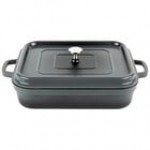 GET Heiss 5 Qt. Cobalt Blue Enamel Coated Cast Aluminum Roasting Pan with Lid - 12 7/8