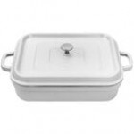 GET Heiss 5 Qt. Cobalt Blue Enamel Coated Cast Aluminum Roasting Pan with Lid - 12 7/8