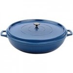 GET Heiss 5 Qt. Cobalt Blue Enamel Coated Cast Aluminum Roasting Pan with Lid - 12 7/8