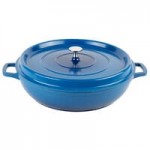 GET Heiss 5 Qt. Cobalt Blue Enamel Coated Cast Aluminum Roasting Pan with Lid - 12 7/8