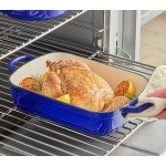 Valor 5.25 Qt. Galaxy Blue Enameled Cast Iron Roasting Pan / Casserole Dish - 13 1/2 