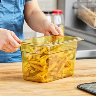 Carlisle 3088213 StorPlus 1/4 Size Amber High Heat Plastic Food Pan - 6