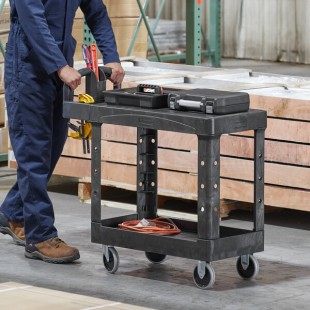 Rubbermaid® FG450500BLA Black Small Flat Two Shelf Utility Cart with Ergonomic Handle