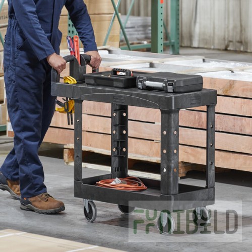 Rubbermaid® FG450500BLA Black Small Flat Two Shelf Utility Cart with Ergonomic Handle