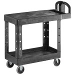 Rubbermaid® FG450500BLA Black Small Flat Two Shelf Utility Cart with Ergonomic Handle