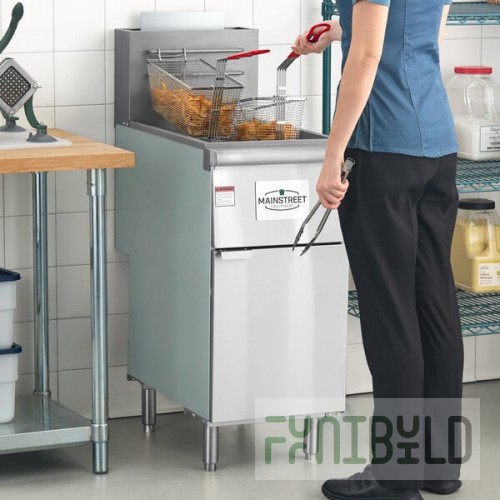 MainStreet Equipment Liquid Propane 40 lb. Stainless Steel Floor Fryer - 90,000 BTU