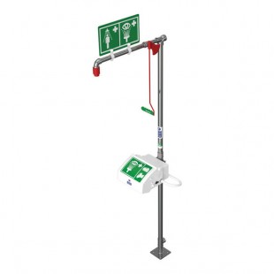 Hughes Floor-Mount Unheated Combination Safety Shower and Eye / Face Wash Station with Closed Bowl 18G45G Hughes Floor-Mount Unheated Combination Safety Shower and Eye / Face Wash Station with Closed Bowl 18G45G