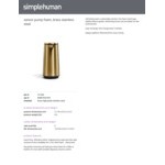 simplehuman ST1096 10 oz. Brass Stainless Steel Foam Sensor Pump with Refillable Cartridge and Sample Pouch