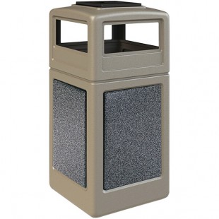 Commercial Zone 720517K StoneTec 42 Gallon Square Beige Decorative Trash Can with Pepperstone Panels and Ashtray Dome Lid