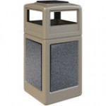 Commercial Zone 720517K StoneTec 42 Gallon Square Beige Decorative Trash Can with Pepperstone Panels and Ashtray Dome Lid