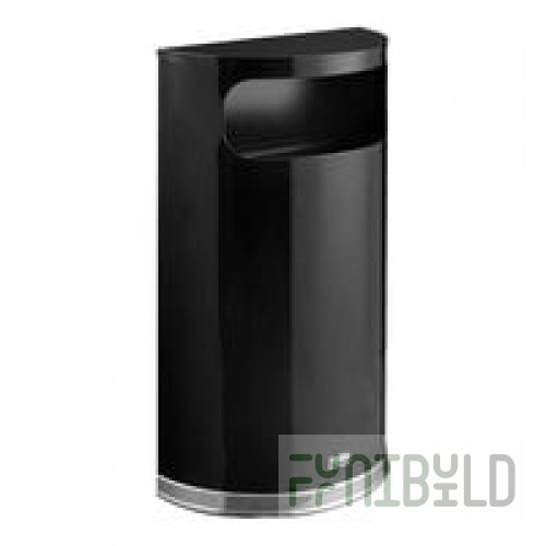 Lancaster Table & Seating 9 Gallon Black Powder-Coated Metal Half Round Decorative Trash Can with Side Opening