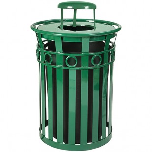 Witt Industries M3600-R-RC-GN Oakley 36 Gallon Green Steel Round Outdoor Decorative Trash Can with Rain Cap Lid and Ring Accent Band Witt Industries M3600-R-RC-GN Oakley 36 Gallon Green Steel Round Outdoor Decorative Trash Can with Rain Cap Lid and Ring Accent Band