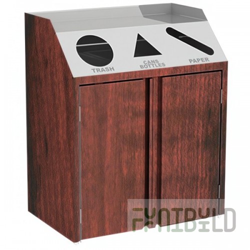 Lakeside 4415RM Stainless Steel Rectangular Refuse / Recycle / Paper Station with Front Access and Red Maple Laminate Finish - 37 1/2