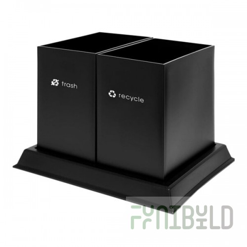 CSL reCollect2 RC2-BLK-8.0 22 Qt. Black Trash and Recycling Bin with Recycle and Trash Logo and Base
