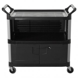 Rubbermaid® FG409500BLA Xtra Black 300 lb. Equipment Cart with Lockable Doors