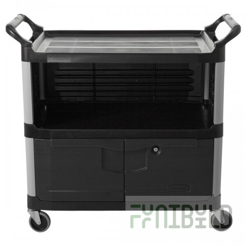 Rubbermaid® FG409500BLA Xtra Black 300 lb. Equipment Cart with Lockable Doors