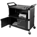 Rubbermaid® FG409500BLA Xtra Black 300 lb. Equipment Cart with Lockable Doors