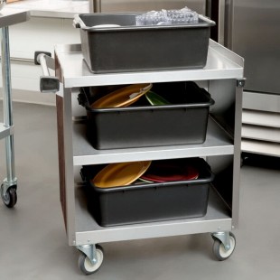 Lakeside 822W 3 Shelf Heavy Duty Stainless Steel Utility Cart with Enclosed Base and Walnut Finish - 19 1/2 Lakeside 822W 3 Shelf Heavy Duty Stainless Steel Utility Cart with Enclosed Base and Walnut Finish - 19 1/2